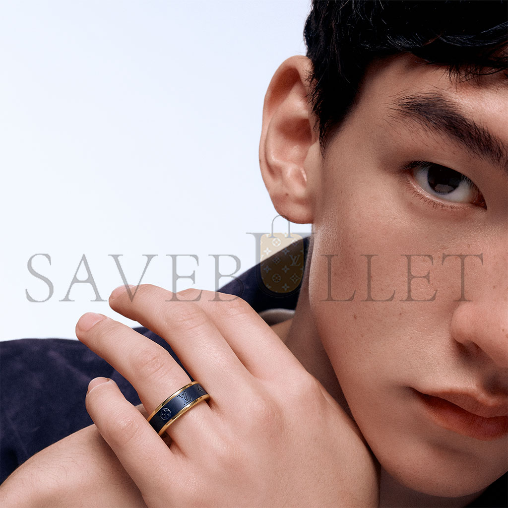 LOUIS VUITTON LES GASTONS VUITTON SMALL RING, YELLOW GOLD AND TITANIUM Q0H44Q